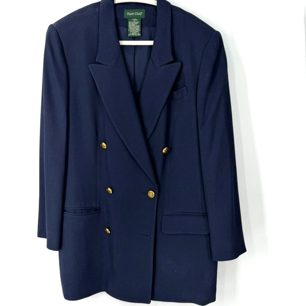 90's Vintage nautical blazer navy 14 L double-breasted gold buttons preppy